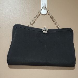 *3/$30 Sale* Vintage 70s Black Clutch with Silver Accent